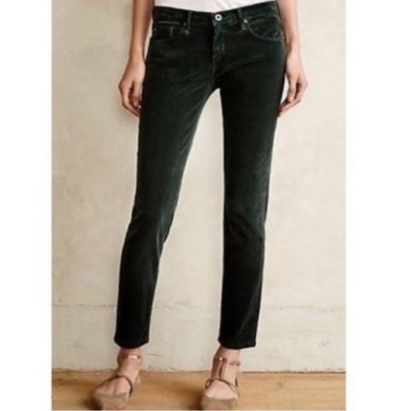 AG • Anthro Slim Stevie Mid Rise Corduroy Pant Green Sz 28 - Picture 1 of 9
